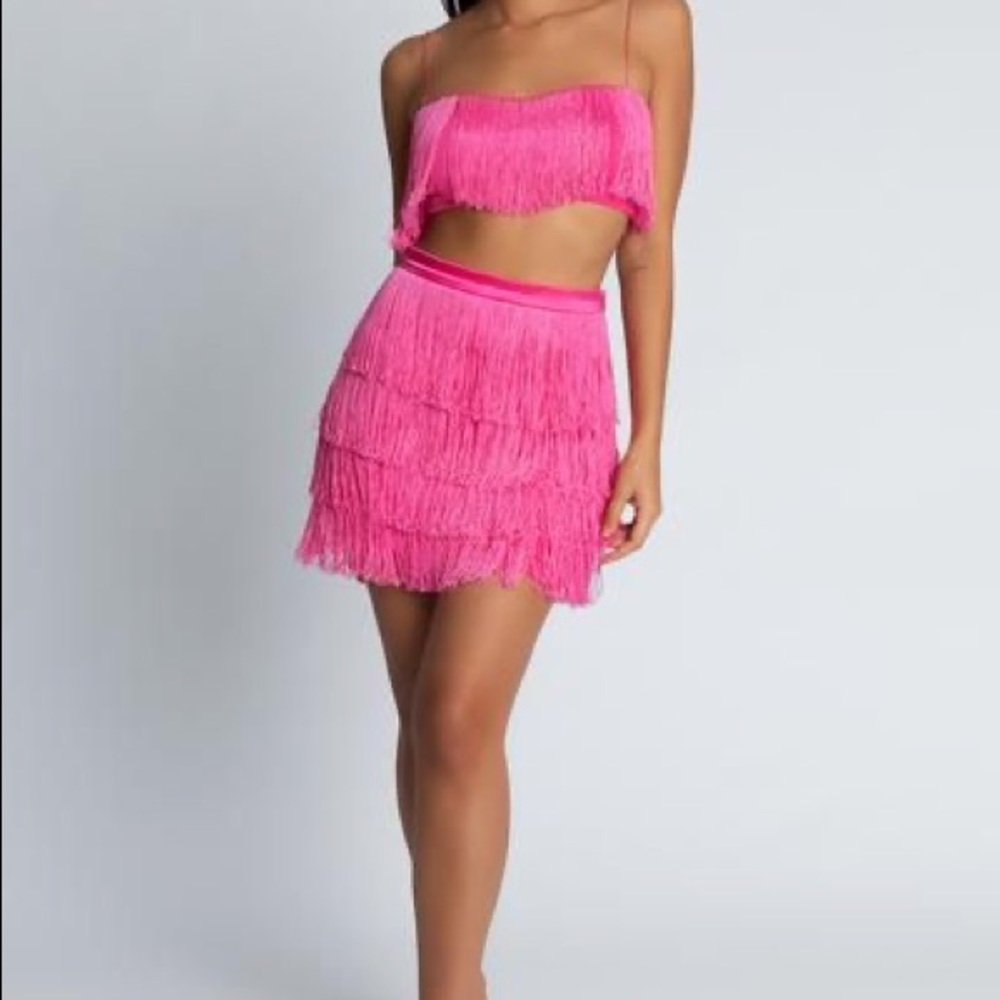 Meshki Sofia Fringe Set- Hot Pink